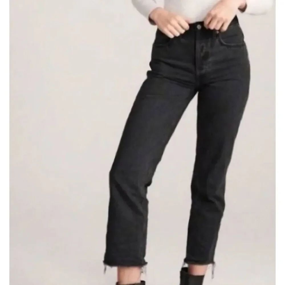 Abercrombie & Fitch Jeans Women's 26 Black Ankle Straight High Rise Raw Hem